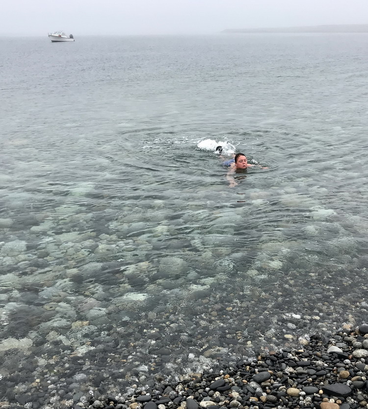 Orson Deveau swimming in that frigid, 12C water - Flat Island, NS, June 23, 2020 - Ted D'Eon photo