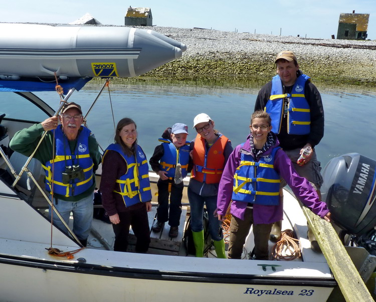 The crew: Rémi, Margie, Orson, Ingrid, Hailey, and Ron - Flat Island, June 2, 2014 - Ted D'Eon photo