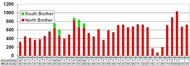 The number of tern nests on The Brothers